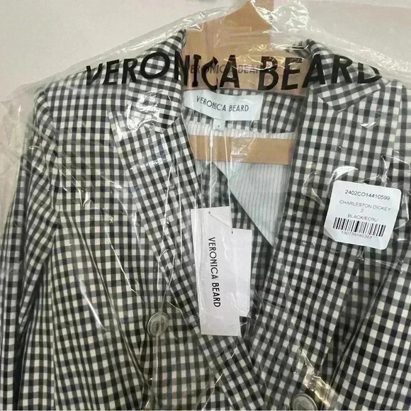 Veronica Beard Dickey Jacket Blazer Size 2 Black/Ecru Gingham Plaid Check - Picture 8 of 12